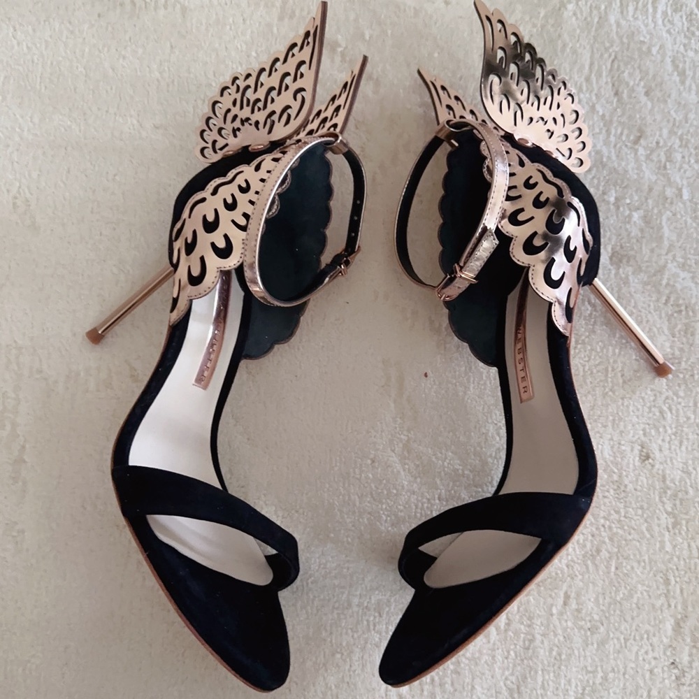 BRAND NEW Sophia Webster Evangeline 85mm Black Gold Butterfly Heels